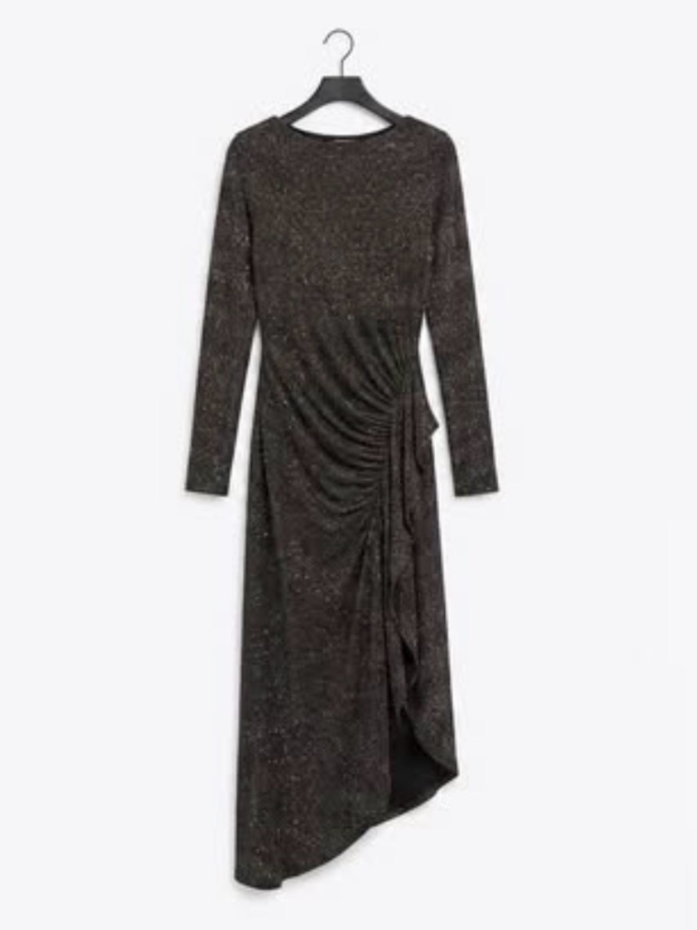 Anne Marie Black Long-Sleeve sparkly Ruched Asymmetrical Dress